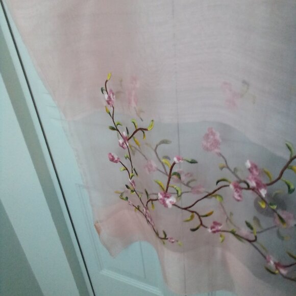 DUSTY PINK GREY OMBRE 40% SILK 60% WOOL LONG SHEER EMBROIDERED JAPANESE BLOSSOMS - Picture 4 of 10